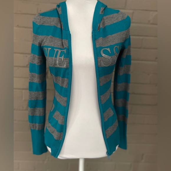 GUESS striped zip front sweater hoodie XS - Picture 12 of 15